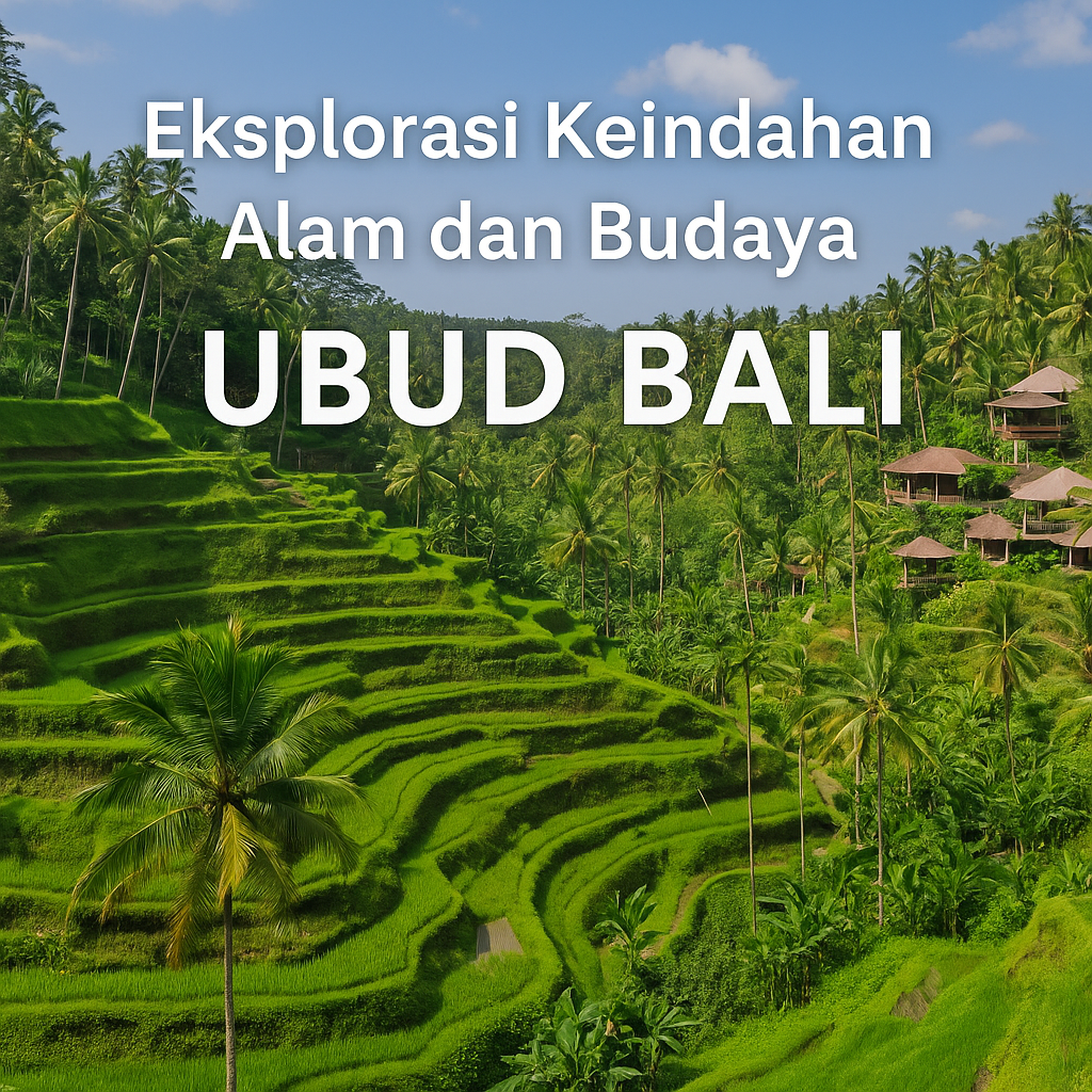 Pemandangan alam dan budaya Ubud Bali dengan sawah terasering hijau sebagai ikon destinasi wisata populer